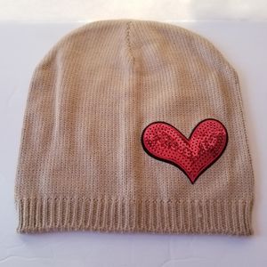 🍁3/$25 Khaki Knit Sequin Heart Hat